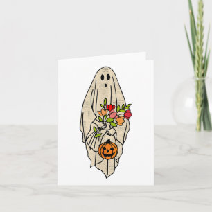 Retro Vintage Gnoovy Halloween Flower Ghost Pumpki Card