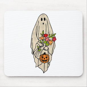 Retro Vintage Gnoovy Halloween Flower Ghost Pumpki Mouse Mat