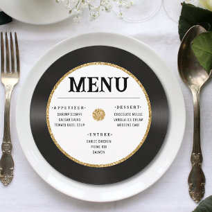 Retro Vintage Gold Glitter Vinyl Record Wedding Menu