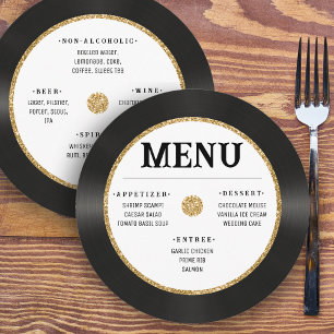 Retro Vintage Gold Glitter Vinyl Record Wedding Menu