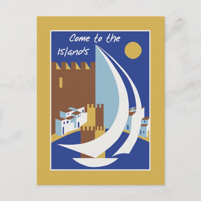 Retro vintage Greek Islands travel advertising Postcard (Front)