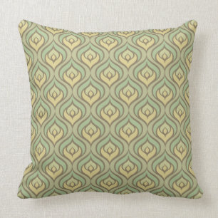 Retro vintage green and yellow pattern cushion