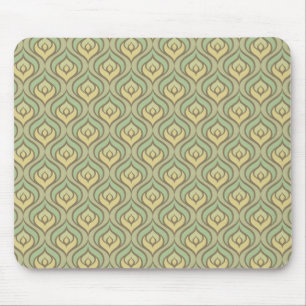 Retro vintage green and yellow pattern mouse mat