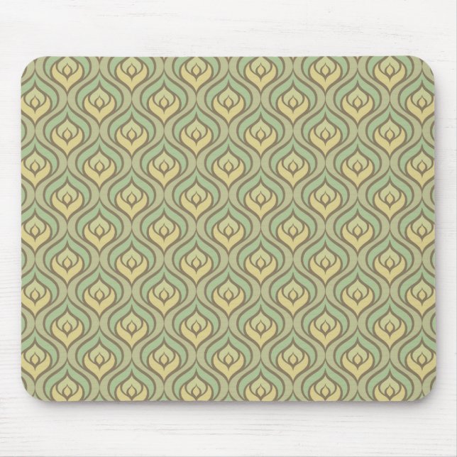 Retro vintage green and yellow pattern mouse mat (Front)
