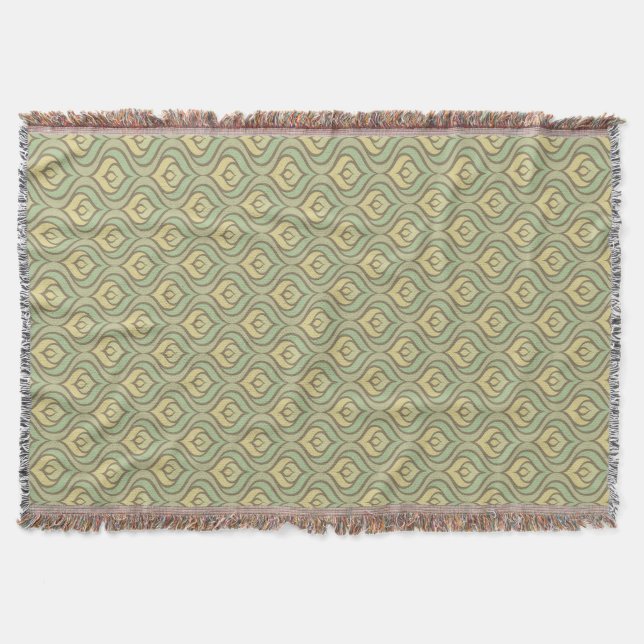 Retro vintage green and yellow pattern throw blanket (Front)
