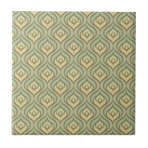 Retro vintage green and yellow pattern tile