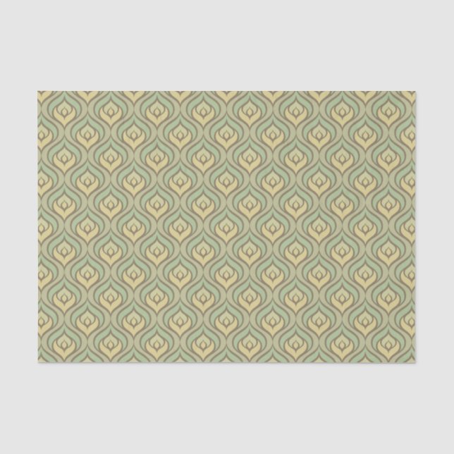 Retro vintage green and yellow pattern tissue paper (Front)