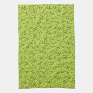 Retro Vintage Green Apples Fruit Orchard Tea Towel