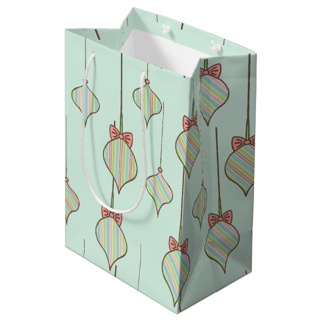 Retro Vintage Green Christmas Ornaments Gift Bag (Back Angled)