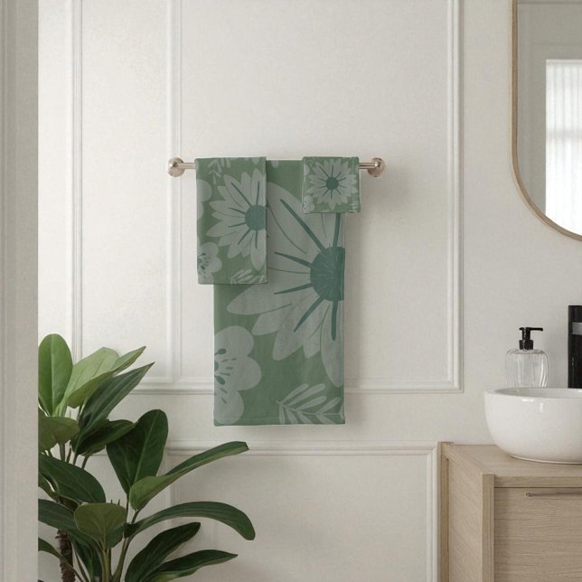 Retro Vintage Green Floral  Bath Towel Set (Retro Vintage Green Floral Bath Towel Set)
