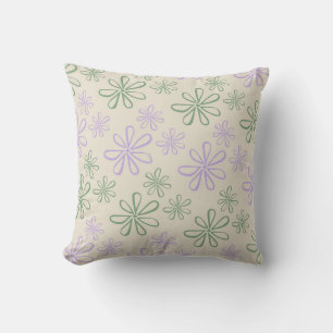 Retro Vintage Green Purple Small Flower Pattern Cushion