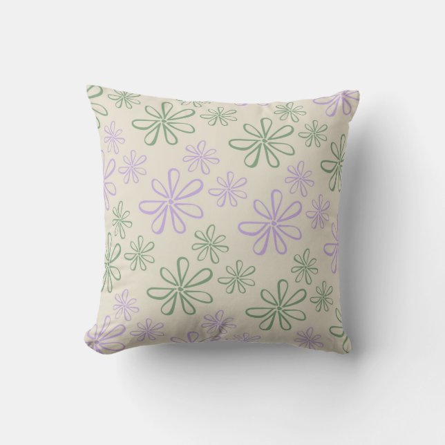 Retro Vintage Green Purple Small Flower Pattern Cushion (Front)