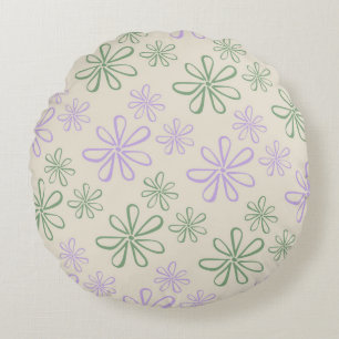 Retro Vintage Green Purple Small Flower Pattern Round Cushion