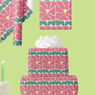 Retro Vintage Green Red Floral Gift Wrapping Paper