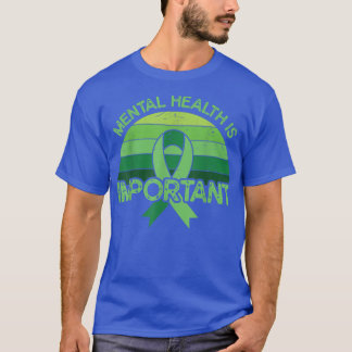 Retro Vintage Green Ribbon Anxiety Mental Health A T-Shirt