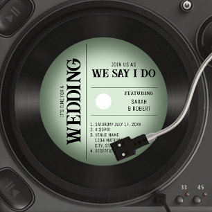 Retro Vintage Green Vignette Vinyl Record Wedding Invitation