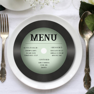 Retro Vintage Green Vignette Vinyl Record Wedding Menu