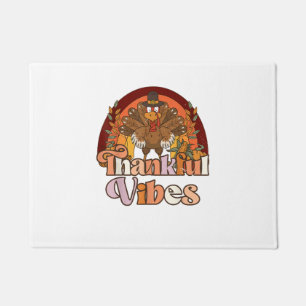 Retro Vintage Groovy Thankful Vibes Turkey Fall Th Doormat
