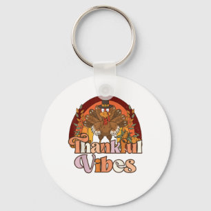 Retro Vintage Groovy Thankful Vibes Turkey Fall Th Key Ring