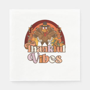 Retro Vintage Groovy Thankful Vibes Turkey Fall Th Napkin