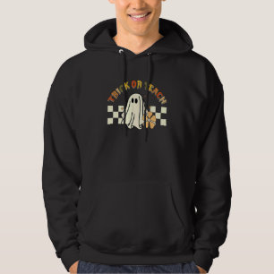 Retro Vintage Groovy Trick Or Teach Halloween Teac Hoodie