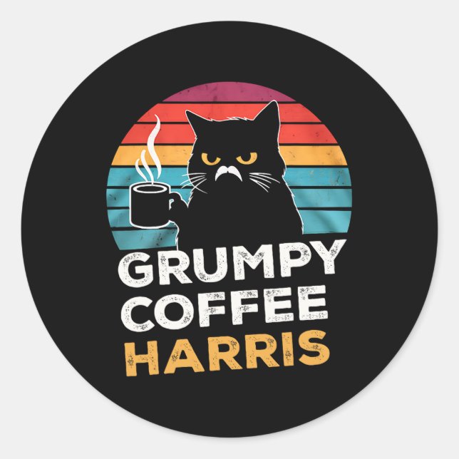 Retro Vintage Grumpy Coffee Harris  Classic Round Sticker (Front)