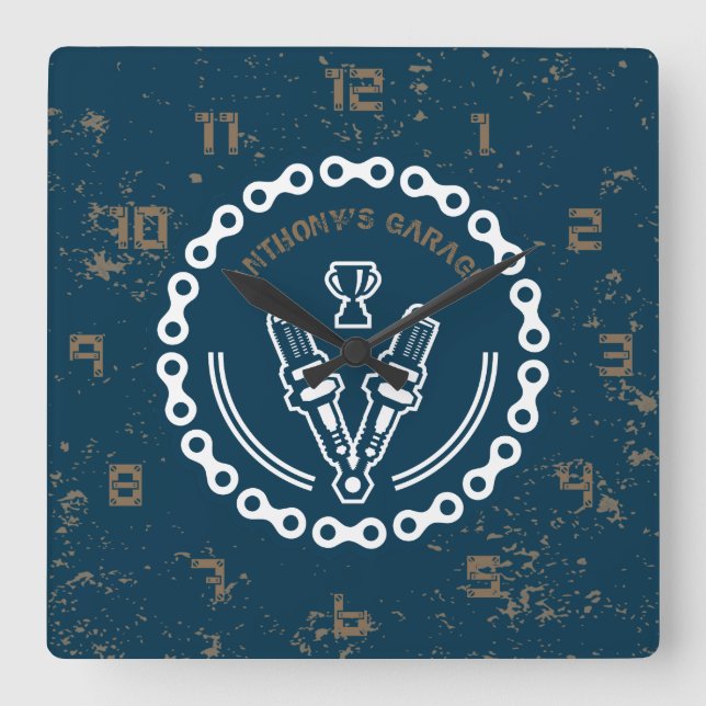 Retro Vintage Grunge Garage Square Wall Clock (Front)