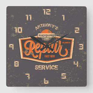 Retro Vintage Grunge Garage Square Wall Clock