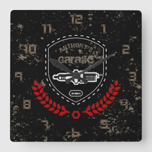 Retro Vintage Grunge Garage Square Wall Clock