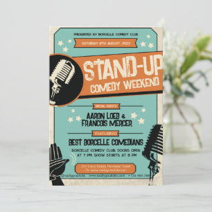 Retro Vintage Grunge Stand Up Comedy Show  Invitation