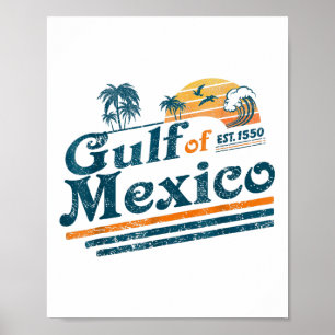 Retro Vintage Gulf Of Mexico 1550 American Flag Gu Poster