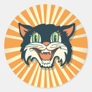 Retro Vintage Halloween Cat Classic Round Sticker