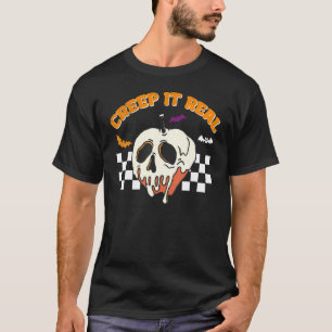 Retro Vintage Halloween Creep it Real Skull Ghost T-Shirt