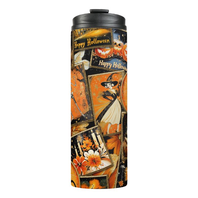 Retro Vintage Halloween Fun Collage Thermal Tumbler (Front)