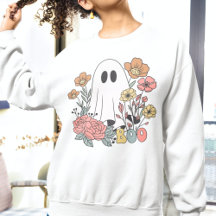 Retro Vintage Halloween Ghost Boo and Flowers