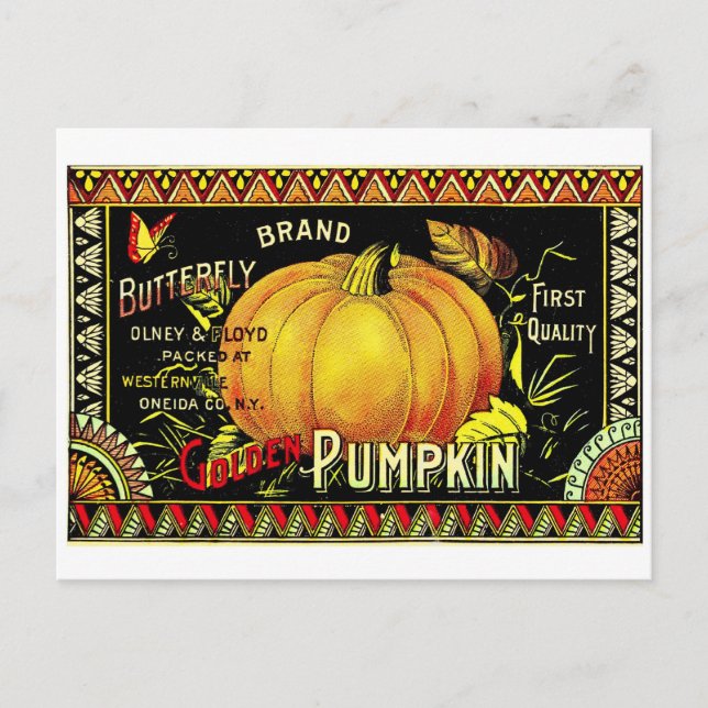 Retro Vintage Halloween Golden Pumpkin Postcard (Front)