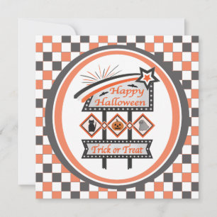Retro Vintage Halloween Sign –Trick or Treat Plaid Invitation
