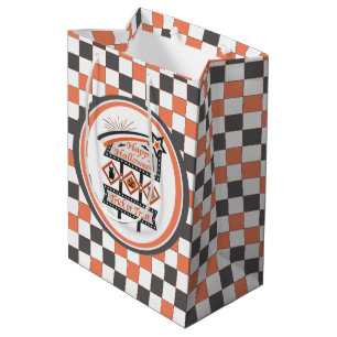 Retro Vintage Halloween Sign –Trick or Treat Plaid Medium Gift Bag