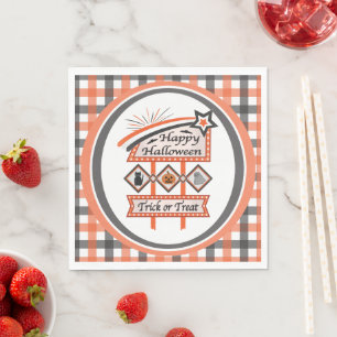 Retro Vintage Halloween Sign –Trick or Treat Plaid Napkin