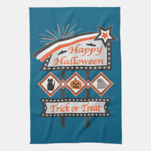 Retro Vintage Halloween Sign – Trick or Treat Tea Towel
