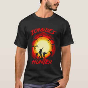  Retro vintage Halloween Zombies hunter design  T-Shirt