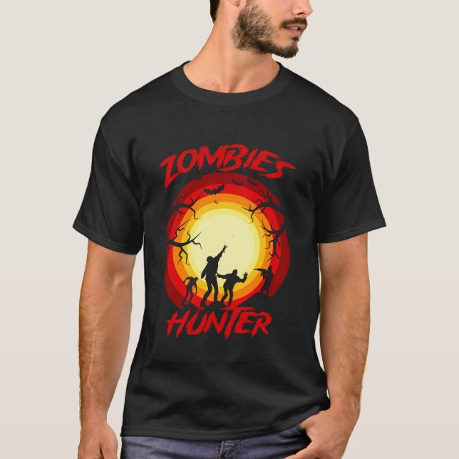  Retro vintage Halloween Zombies hunter design  T-Shirt (Front)