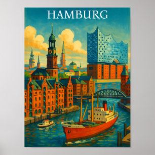 Retro Vintage Hamburg Germany Elbphilharmonie Poster