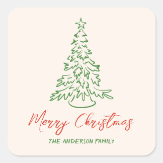 Retro Vintage Hand Drawn Unique Tree Christmas    Square Sticker