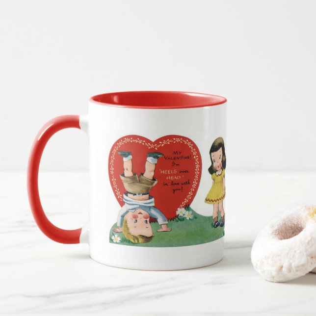 Retro vintage head over heels Valentine Mug (With Donut)