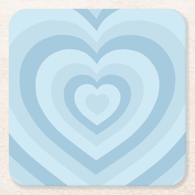 Retro Vintage Hearts Baby Blue Square Paper Coaster (Front)