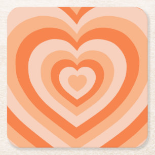 Retro Vintage Hearts Orange Square Paper Coaster
