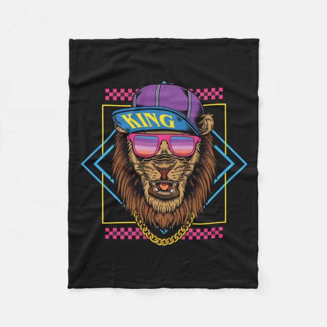 retro vintage hip hop lion wear snapback illustrat fleece blanket (Front)