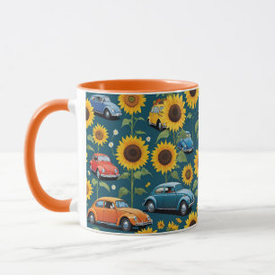 Retro Vintage Hippie Beetle Bug Cars & Sunflowers Mug