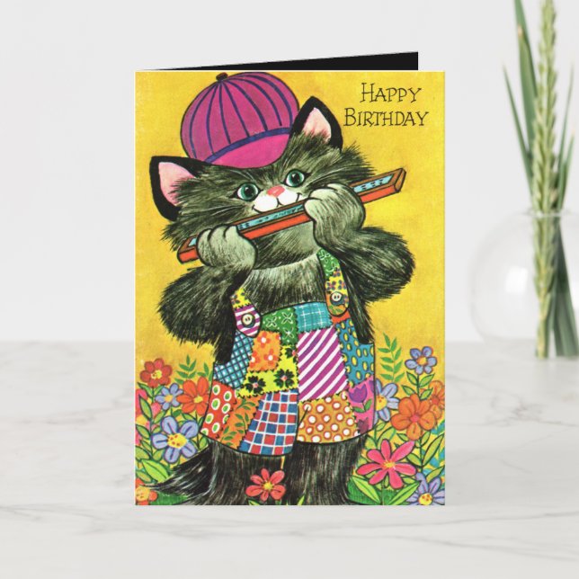 retro vintage hobo cat lovers Birthday Card (Front)